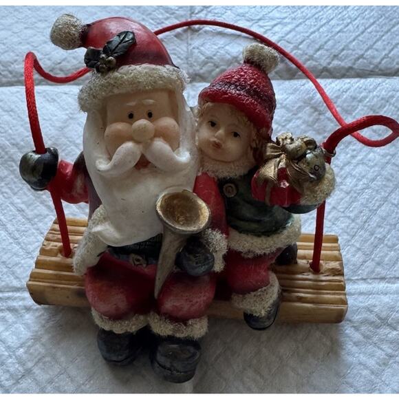 Grand Sales Retired VTG Trapeze Artist Santa Claus & Boy Porch Swing Ornament - Picture 1 of 3